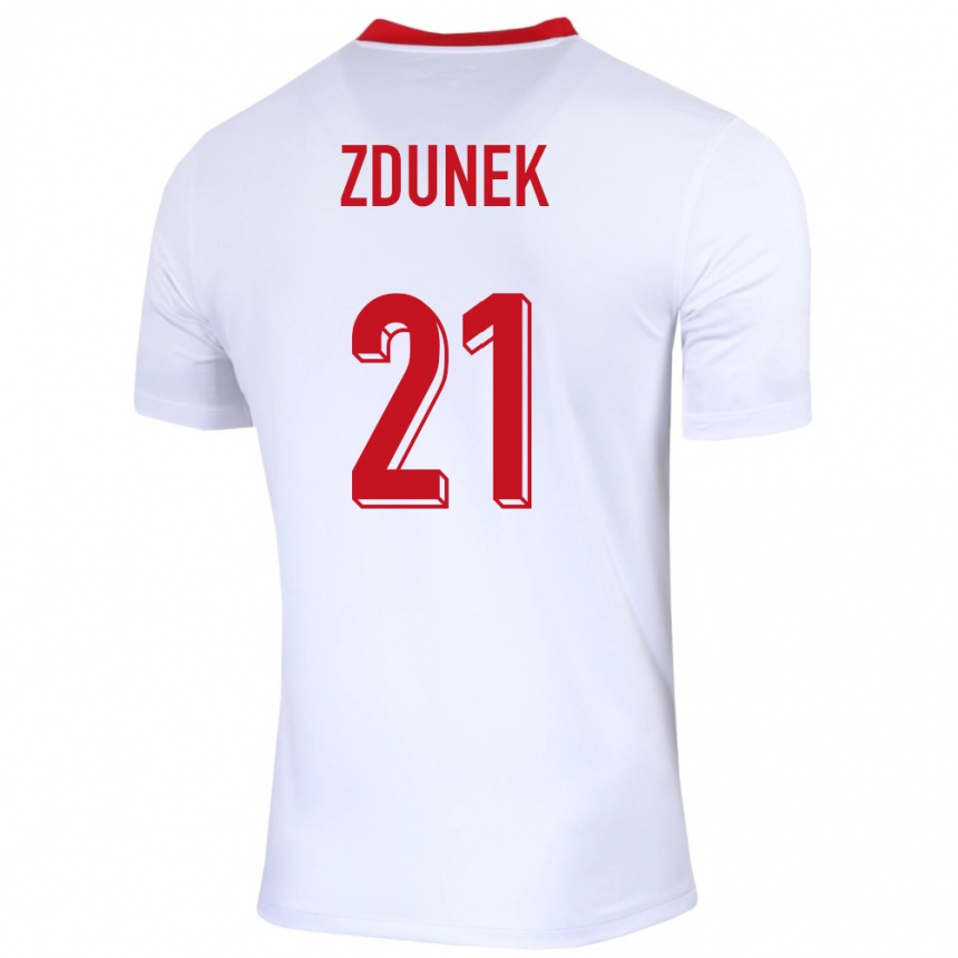 Damen Fußball Polen Emilia Zdunek #21 Weiß Heimtrikot Trikot 24-26 T-Shirt Luxemburg