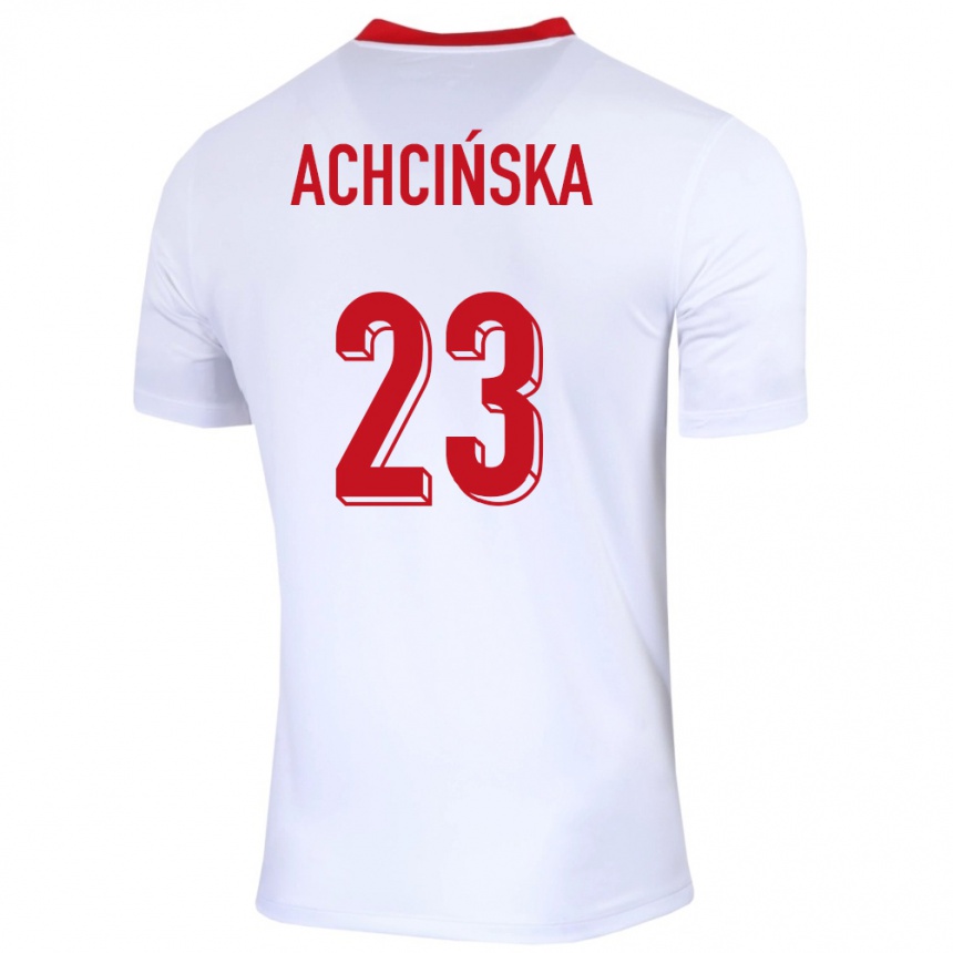 Damen Fußball Polen Adriana Achcinska #23 Weiß Heimtrikot Trikot 24-26 T-Shirt Luxemburg