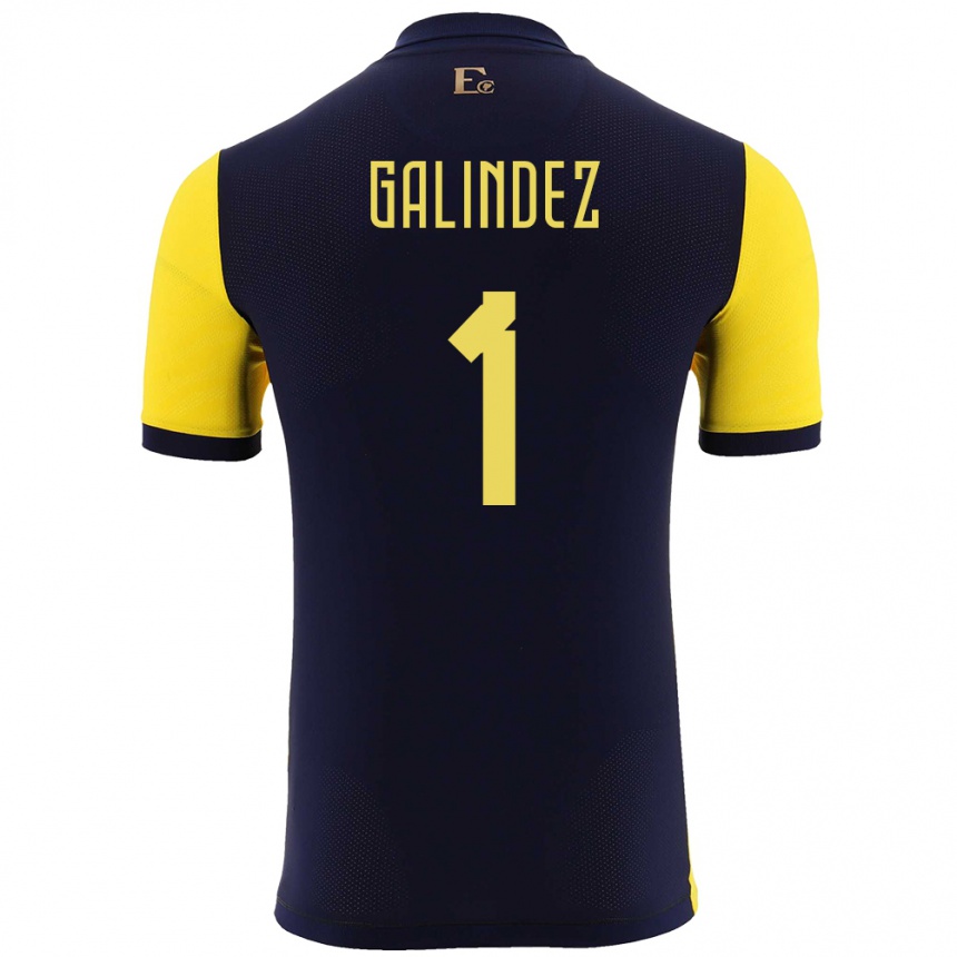Damen Fußball Ecuador Hernan Galindez #1 Gelb Heimtrikot Trikot 24-26 T-Shirt Luxemburg