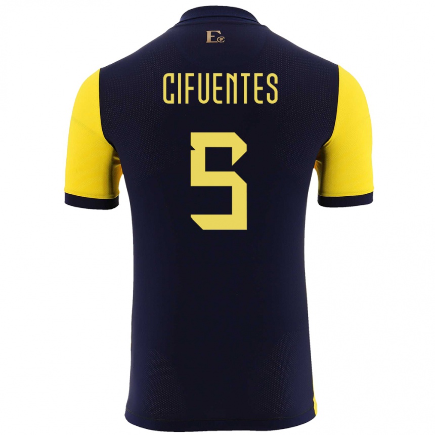 Damen Fußball Ecuador Jose Cifuentes #5 Gelb Heimtrikot Trikot 24-26 T-Shirt Luxemburg