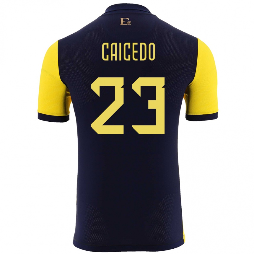 Damen Fußball Ecuador Moises Caicedo #23 Gelb Heimtrikot Trikot 24-26 T-Shirt Luxemburg