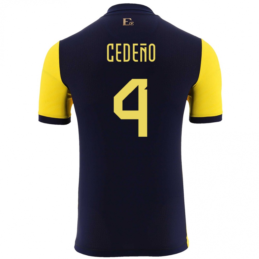Damen Fußball Ecuador Stefany Cedeno #4 Gelb Heimtrikot Trikot 24-26 T-Shirt Luxemburg