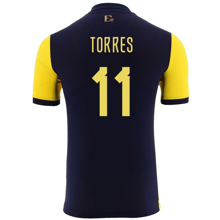 Damen Fußball Ecuador Ambar Torres #11 Gelb Heimtrikot Trikot 24-26 T-Shirt Luxemburg