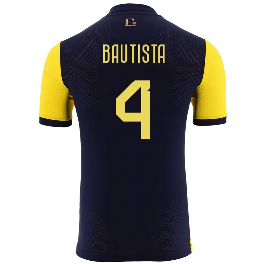 Damen Fußball Ecuador Davis Bautista #4 Gelb Heimtrikot Trikot 24-26 T-Shirt Luxemburg