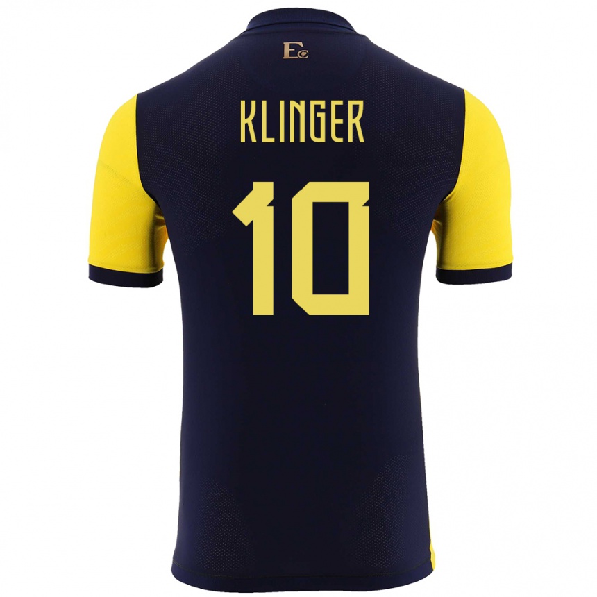 Damen Fußball Ecuador Jose Klinger #10 Gelb Heimtrikot Trikot 24-26 T-Shirt Luxemburg