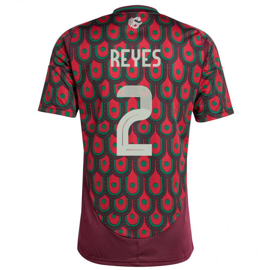Damen Fußball Mexiko Luis Reyes #2 Kastanienbraun Heimtrikot Trikot 24-26 T-Shirt Luxemburg