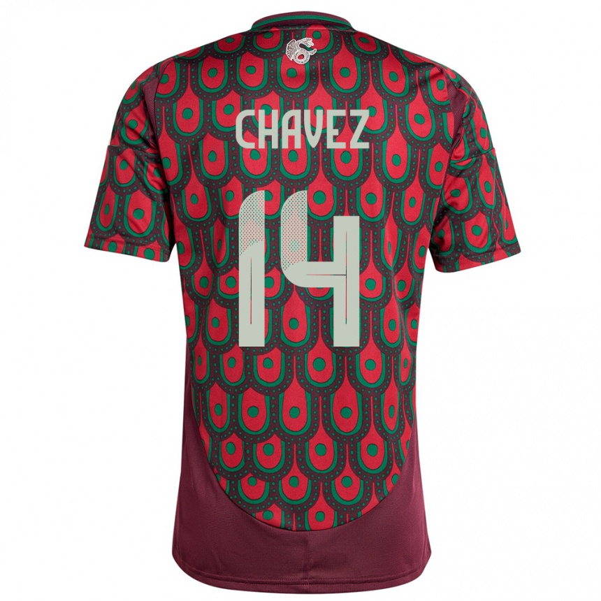 Damen Fußball Mexiko Luis Chavez #14 Kastanienbraun Heimtrikot Trikot 24-26 T-Shirt Luxemburg
