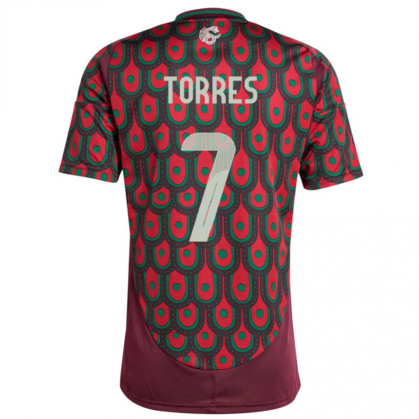 Damen Fußball Mexiko Christian Torres #7 Kastanienbraun Heimtrikot Trikot 24-26 T-Shirt Luxemburg