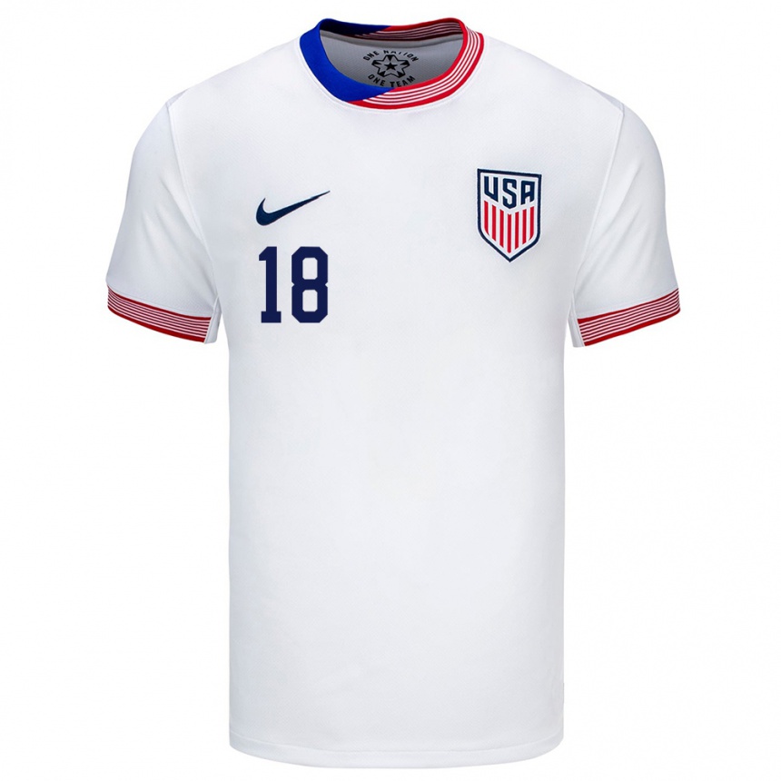 Damen Fußball Vereinigte Staaten Marcos Zambrano #18 Weiß Heimtrikot Trikot 24-26 T-Shirt Luxemburg