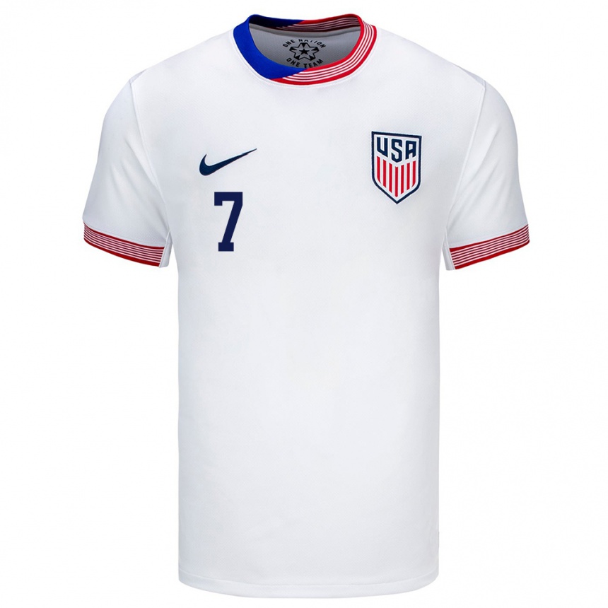Damen Fußball Vereinigte Staaten Favian Loyala #7 Weiß Heimtrikot Trikot 24-26 T-Shirt Luxemburg