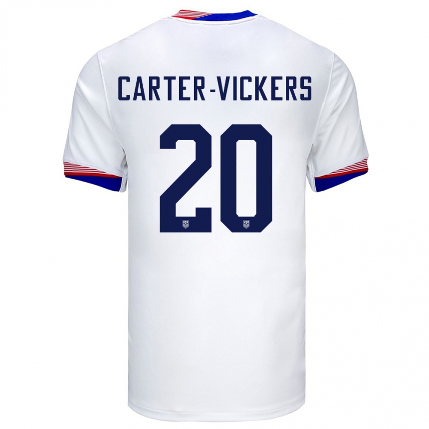 Damen Fußball Vereinigte Staaten Cameron Carter-Vickers #20 Weiß Heimtrikot Trikot 24-26 T-Shirt Luxemburg