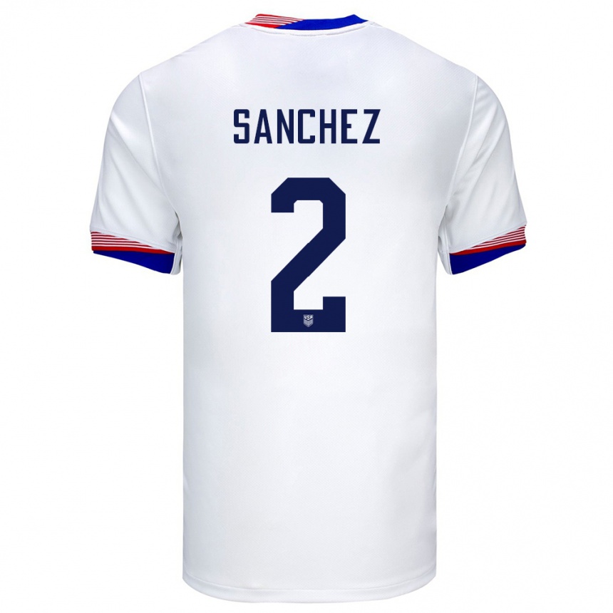 Damen Fußball Vereinigte Staaten Ashley Sanchez #2 Weiß Heimtrikot Trikot 24-26 T-Shirt Luxemburg