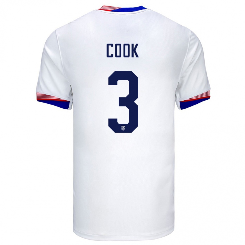 Damen Fußball Vereinigte Staaten Alana Cook #3 Weiß Heimtrikot Trikot 24-26 T-Shirt Luxemburg