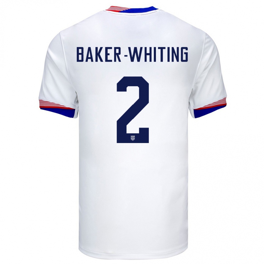 Damen Fußball Vereinigte Staaten Reed Baker Whiting #2 Weiß Heimtrikot Trikot 24-26 T-Shirt Luxemburg