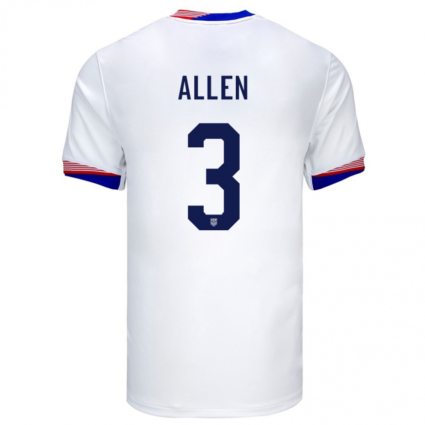 Damen Fußball Vereinigte Staaten Noah Allen #3 Weiß Heimtrikot Trikot 24-26 T-Shirt Luxemburg