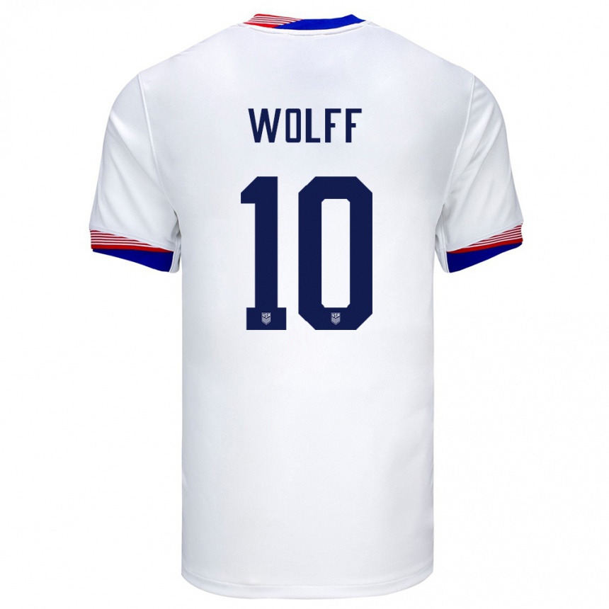 Damen Fußball Vereinigte Staaten Owen Wolff #10 Weiß Heimtrikot Trikot 24-26 T-Shirt Luxemburg