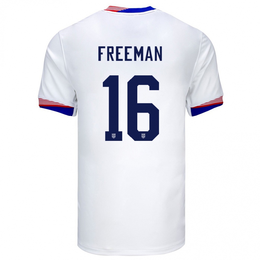 Damen Fußball Vereinigte Staaten Alex Freeman #16 Weiß Heimtrikot Trikot 24-26 T-Shirt Luxemburg