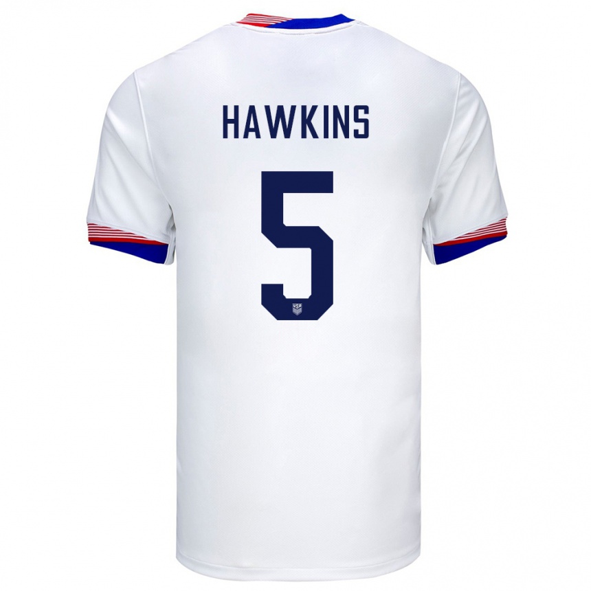 Damen Fußball Vereinigte Staaten Stuart Hawkins #5 Weiß Heimtrikot Trikot 24-26 T-Shirt Luxemburg