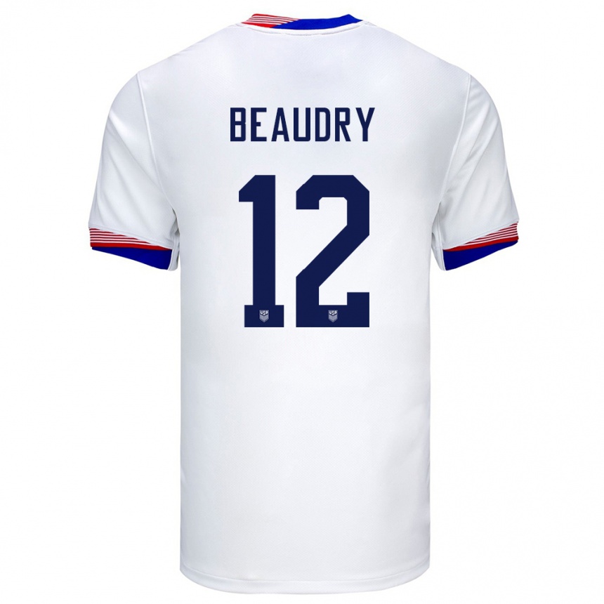 Damen Fußball Vereinigte Staaten Adam Beaudry #12 Weiß Heimtrikot Trikot 24-26 T-Shirt Luxemburg