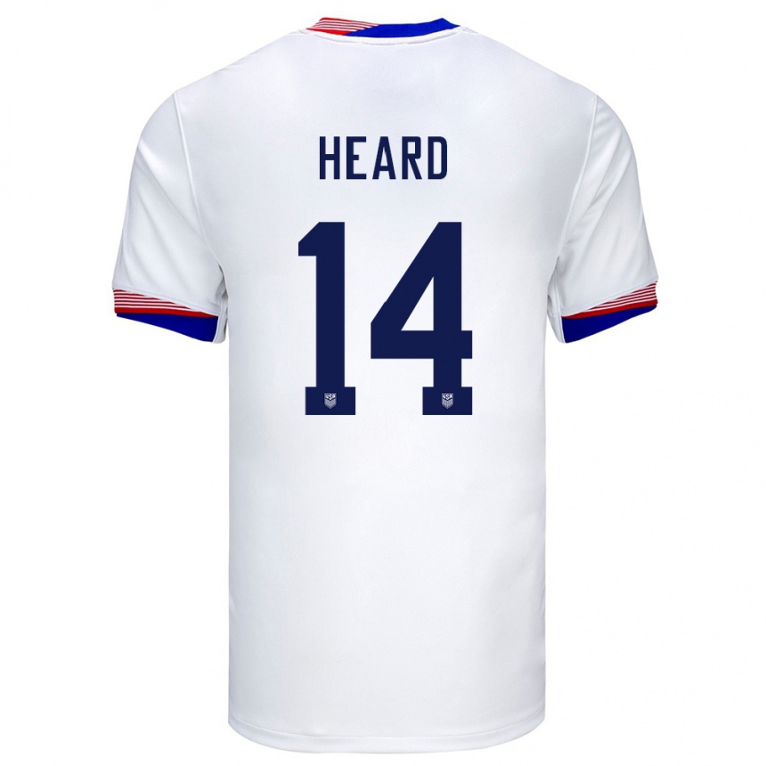 Damen Fußball Vereinigte Staaten Aaron Heard #14 Weiß Heimtrikot Trikot 24-26 T-Shirt Luxemburg