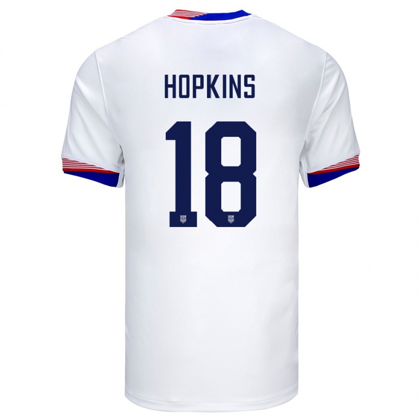 Damen Fußball Vereinigte Staaten Jackson Hopkins #18 Weiß Heimtrikot Trikot 24-26 T-Shirt Luxemburg