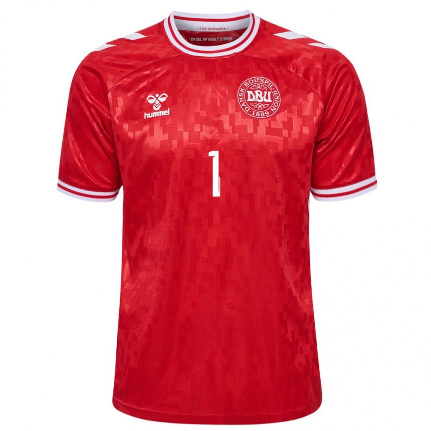 Damen Fußball Dänemark Filip Jørgensen #1 Rot Heimtrikot Trikot 24-26 T-Shirt Luxemburg