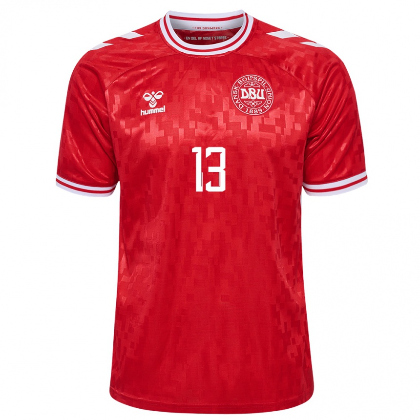 Damen Fußball Dänemark Karoline Olesen #13 Rot Heimtrikot Trikot 24-26 T-Shirt Luxemburg