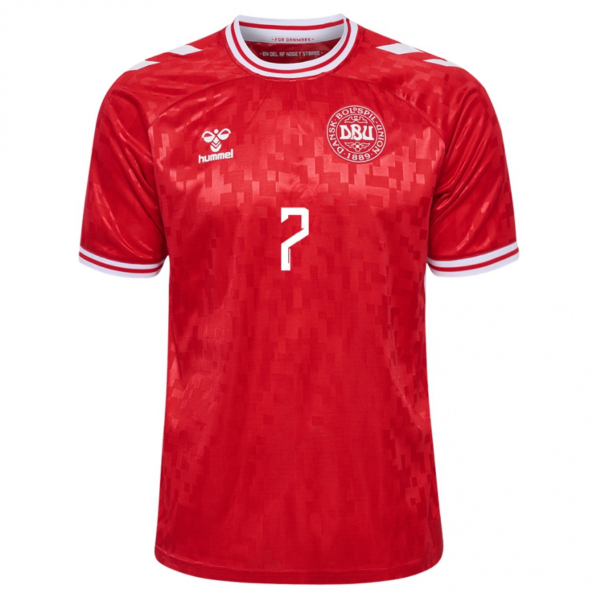 Damen Fußball Dänemark Victor Jensen #7 Rot Heimtrikot Trikot 24-26 T-Shirt Luxemburg