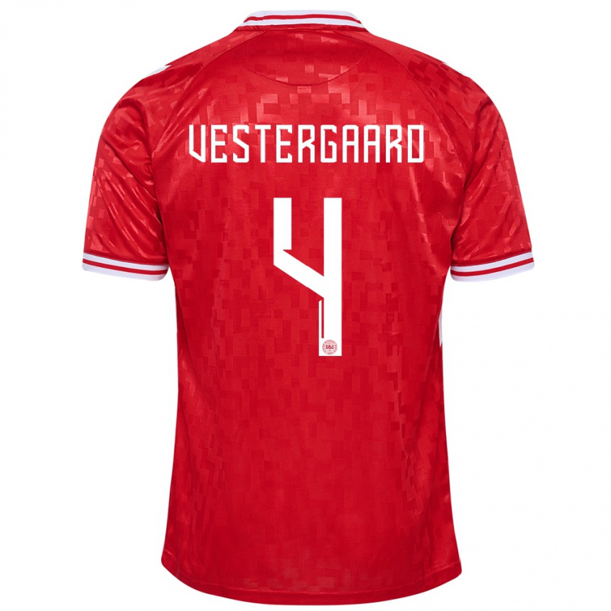 Damen Fußball Dänemark Jannik Vestergaard #4 Rot Heimtrikot Trikot 24-26 T-Shirt Luxemburg