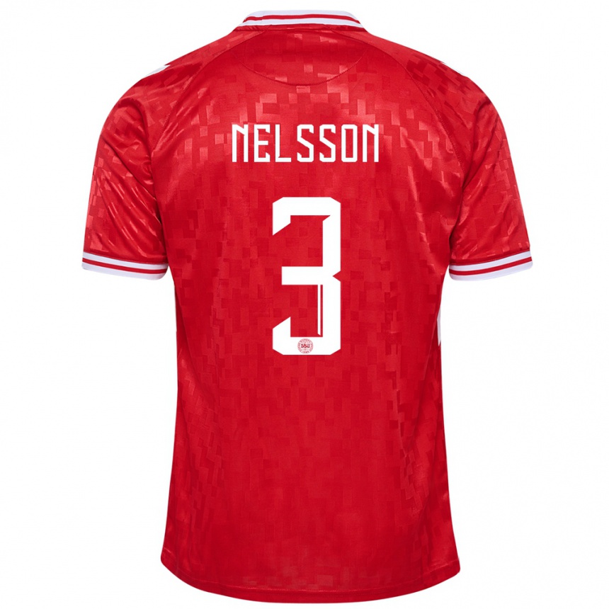 Damen Fußball Dänemark Victor Nelsson #3 Rot Heimtrikot Trikot 24-26 T-Shirt Luxemburg