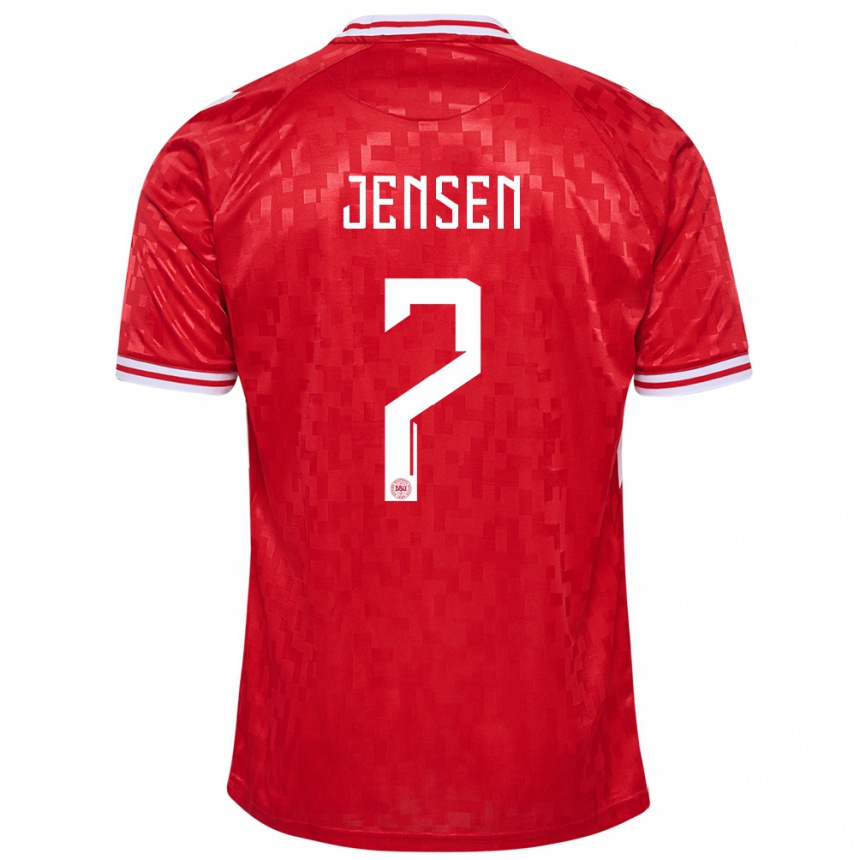 Damen Fußball Dänemark Mathias Jensen #7 Rot Heimtrikot Trikot 24-26 T-Shirt Luxemburg
