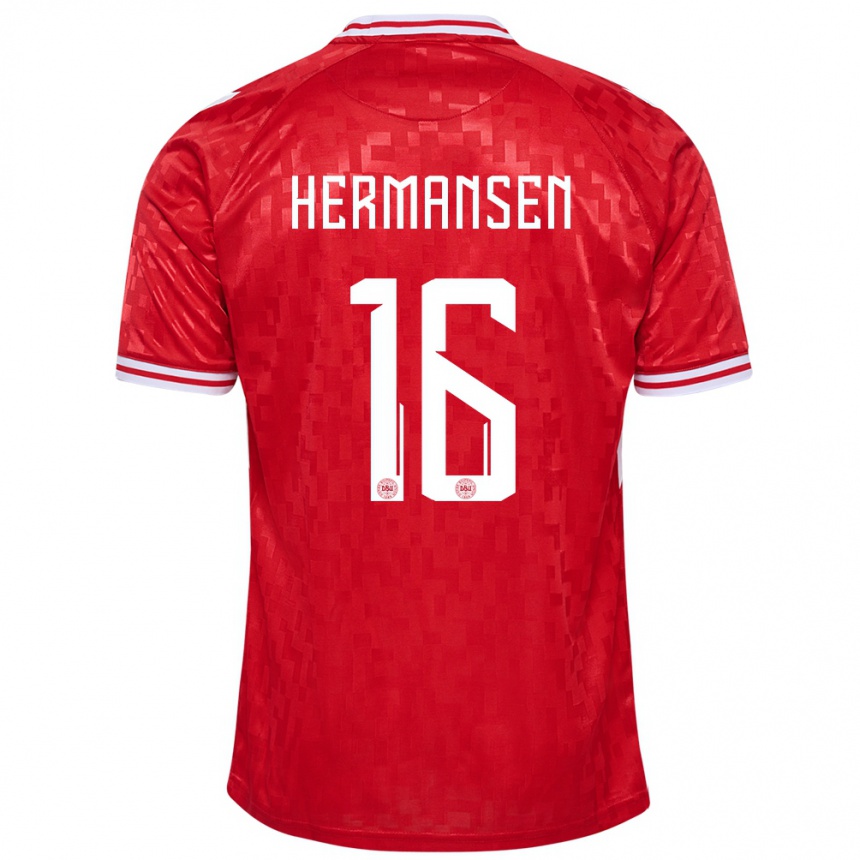 Damen Fußball Dänemark Mads Hermansen #16 Rot Heimtrikot Trikot 24-26 T-Shirt Luxemburg