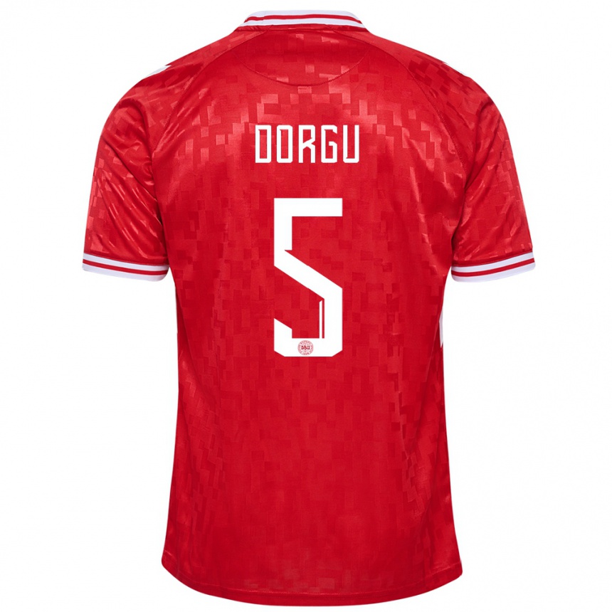 Damen Fußball Dänemark Patrick Dorgu #5 Rot Heimtrikot Trikot 24-26 T-Shirt Luxemburg