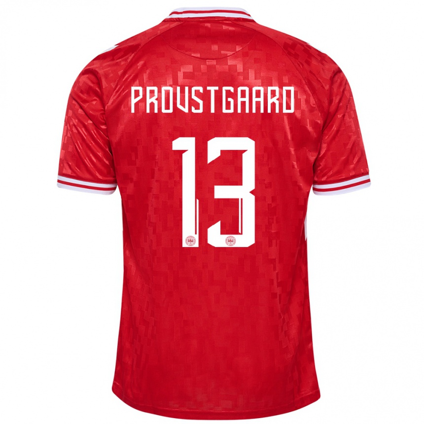 Damen Fußball Dänemark Oliver Provstgaard #13 Rot Heimtrikot Trikot 24-26 T-Shirt Luxemburg