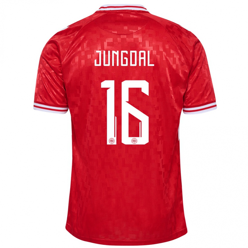 Damen Fußball Dänemark Andreas Jungdal #16 Rot Heimtrikot Trikot 24-26 T-Shirt Luxemburg