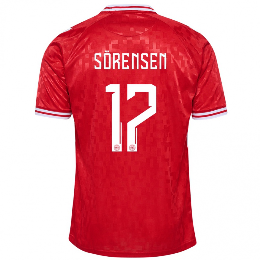 Damen Fußball Dänemark Oliver Sörensen #17 Rot Heimtrikot Trikot 24-26 T-Shirt Luxemburg