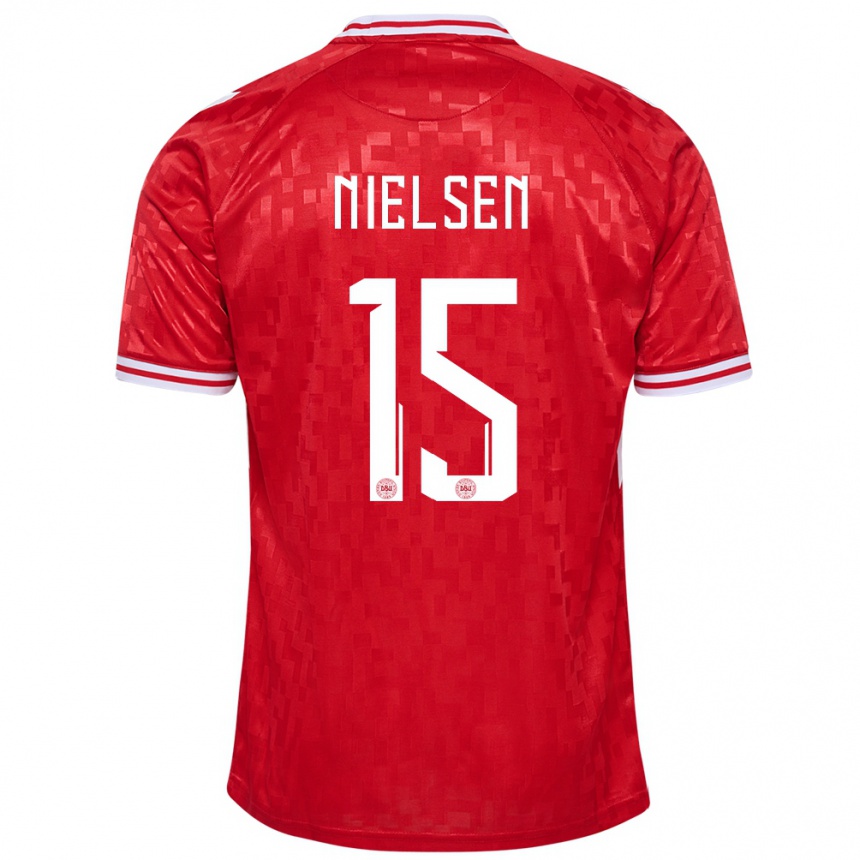 Damen Fußball Dänemark Villads Nielsen #15 Rot Heimtrikot Trikot 24-26 T-Shirt Luxemburg