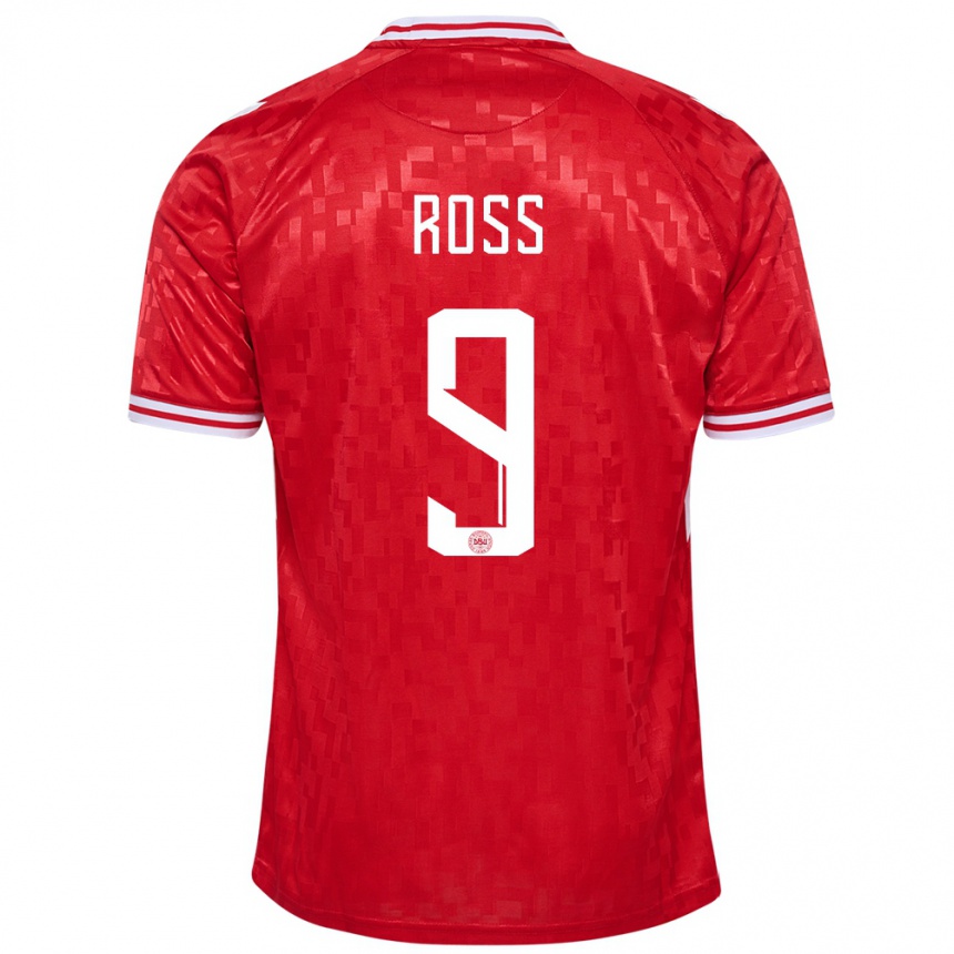 Damen Fußball Dänemark Oliver Ross #9 Rot Heimtrikot Trikot 24-26 T-Shirt Luxemburg