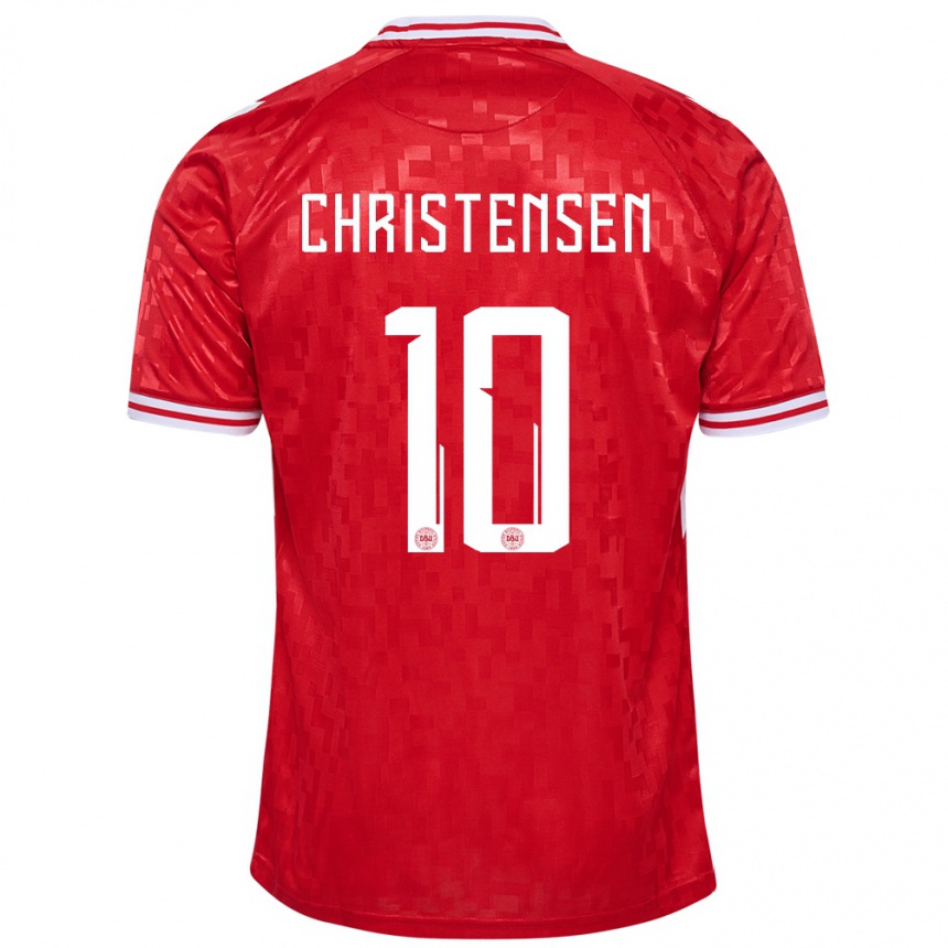 Damen Fußball Dänemark Gustav Christensen #10 Rot Heimtrikot Trikot 24-26 T-Shirt Luxemburg