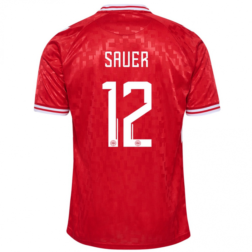 Damen Fußball Dänemark Mathias Sauer #12 Rot Heimtrikot Trikot 24-26 T-Shirt Luxemburg