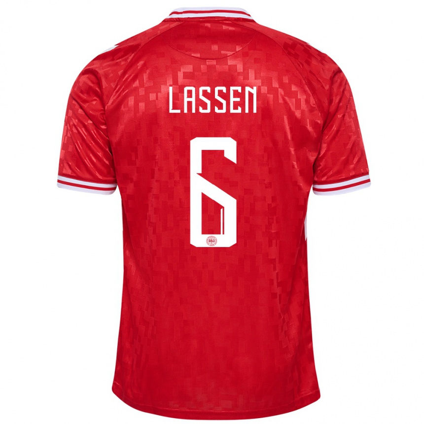Damen Fußball Dänemark Noah Lassen #6 Rot Heimtrikot Trikot 24-26 T-Shirt Luxemburg