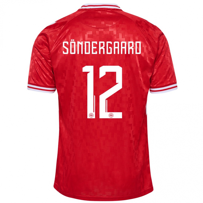Damen Fußball Dänemark Philip Söndergaard #12 Rot Heimtrikot Trikot 24-26 T-Shirt Luxemburg