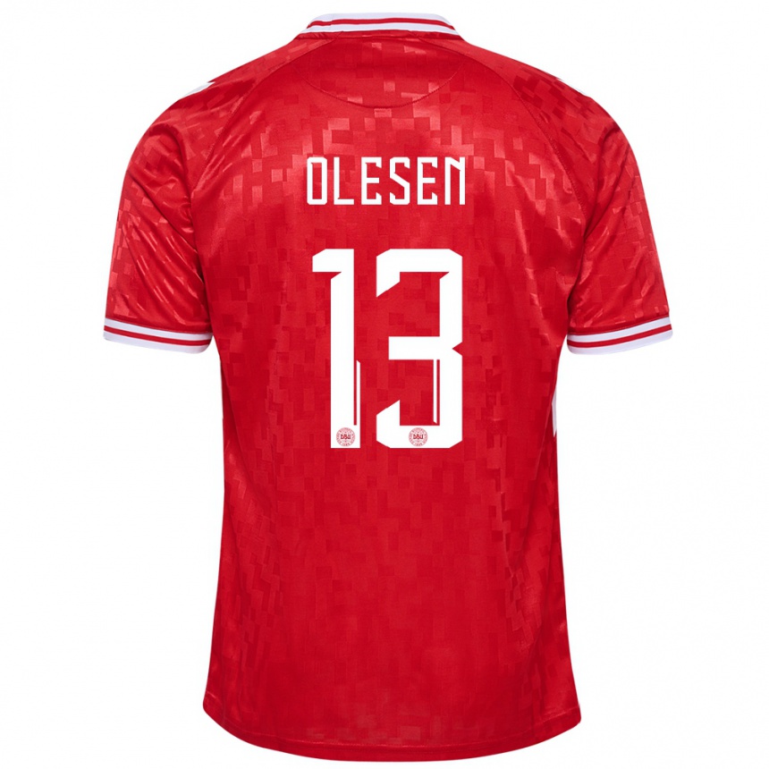 Damen Fußball Dänemark Karoline Olesen #13 Rot Heimtrikot Trikot 24-26 T-Shirt Luxemburg