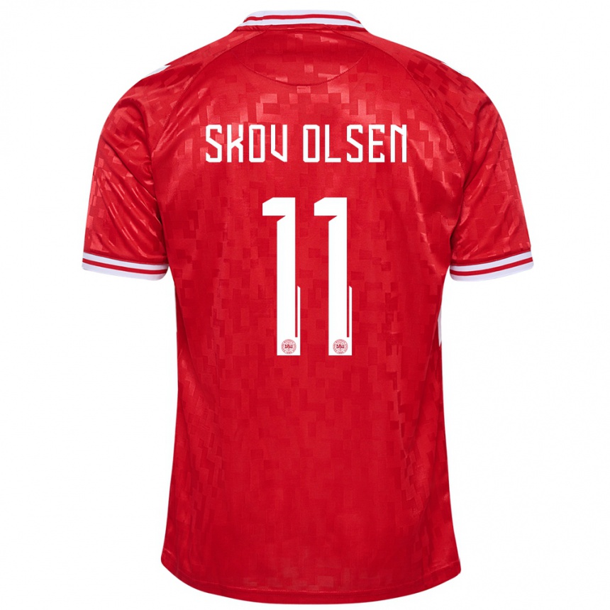 Damen Fußball Dänemark Andreas Skov Olsen #11 Rot Heimtrikot Trikot 24-26 T-Shirt Luxemburg