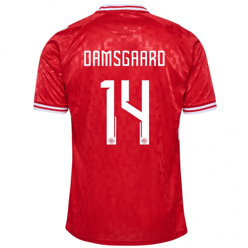 Damen Fußball Dänemark Mikkel Damsgaard #14 Rot Heimtrikot Trikot 24-26 T-Shirt Luxemburg