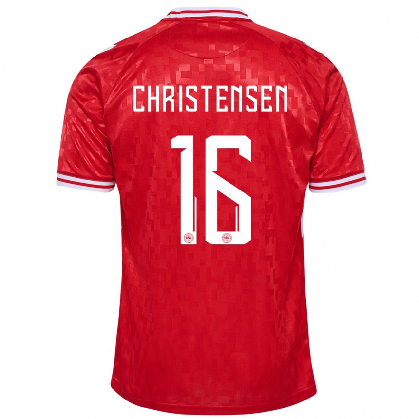 Damen Fußball Dänemark Oliver Christensen #16 Rot Heimtrikot Trikot 24-26 T-Shirt Luxemburg
