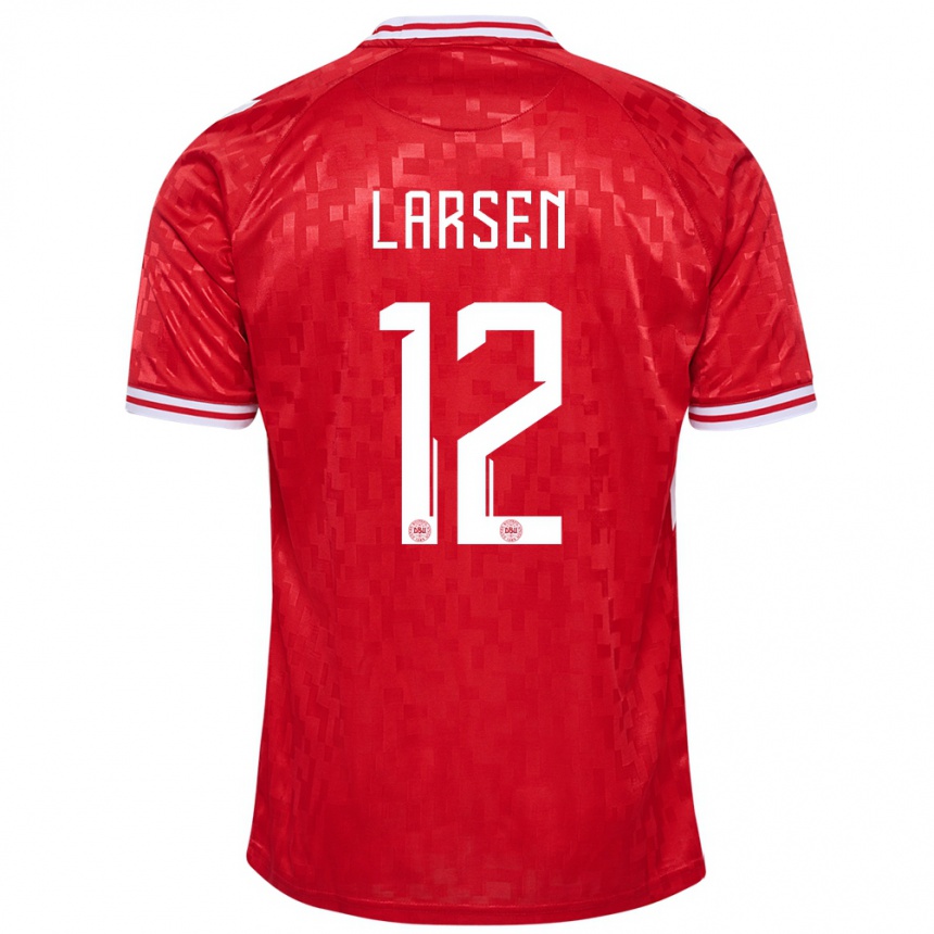 Damen Fußball Dänemark Stine Larsen #12 Rot Heimtrikot Trikot 24-26 T-Shirt Luxemburg