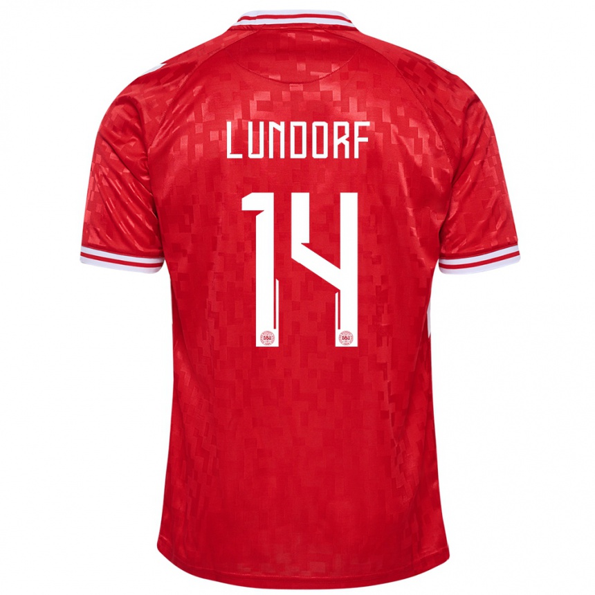Damen Fußball Dänemark Matilde Lundorf #14 Rot Heimtrikot Trikot 24-26 T-Shirt Luxemburg