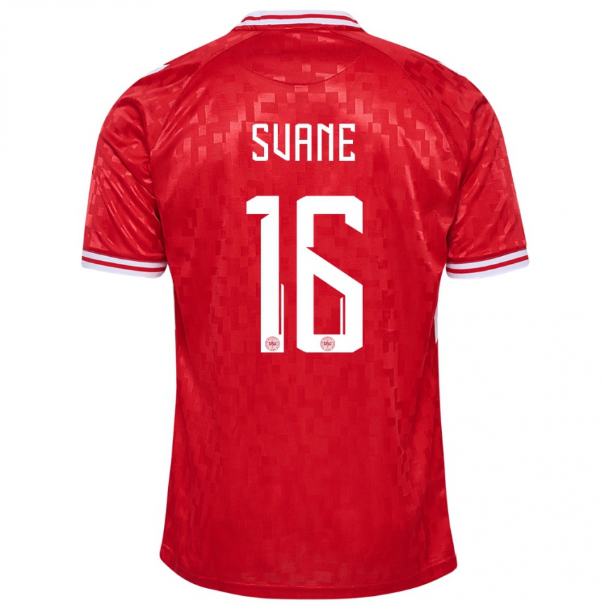 Damen Fußball Dänemark Katrine Svane #16 Rot Heimtrikot Trikot 24-26 T-Shirt Luxemburg