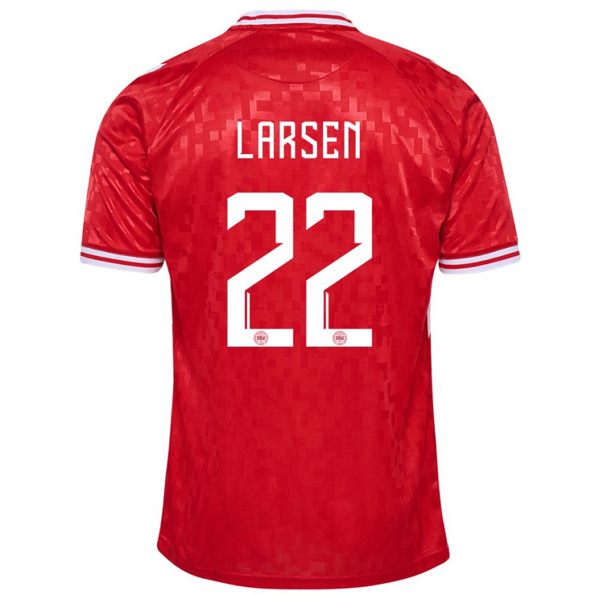Damen Fußball Dänemark Kathrine Larsen #22 Rot Heimtrikot Trikot 24-26 T-Shirt Luxemburg